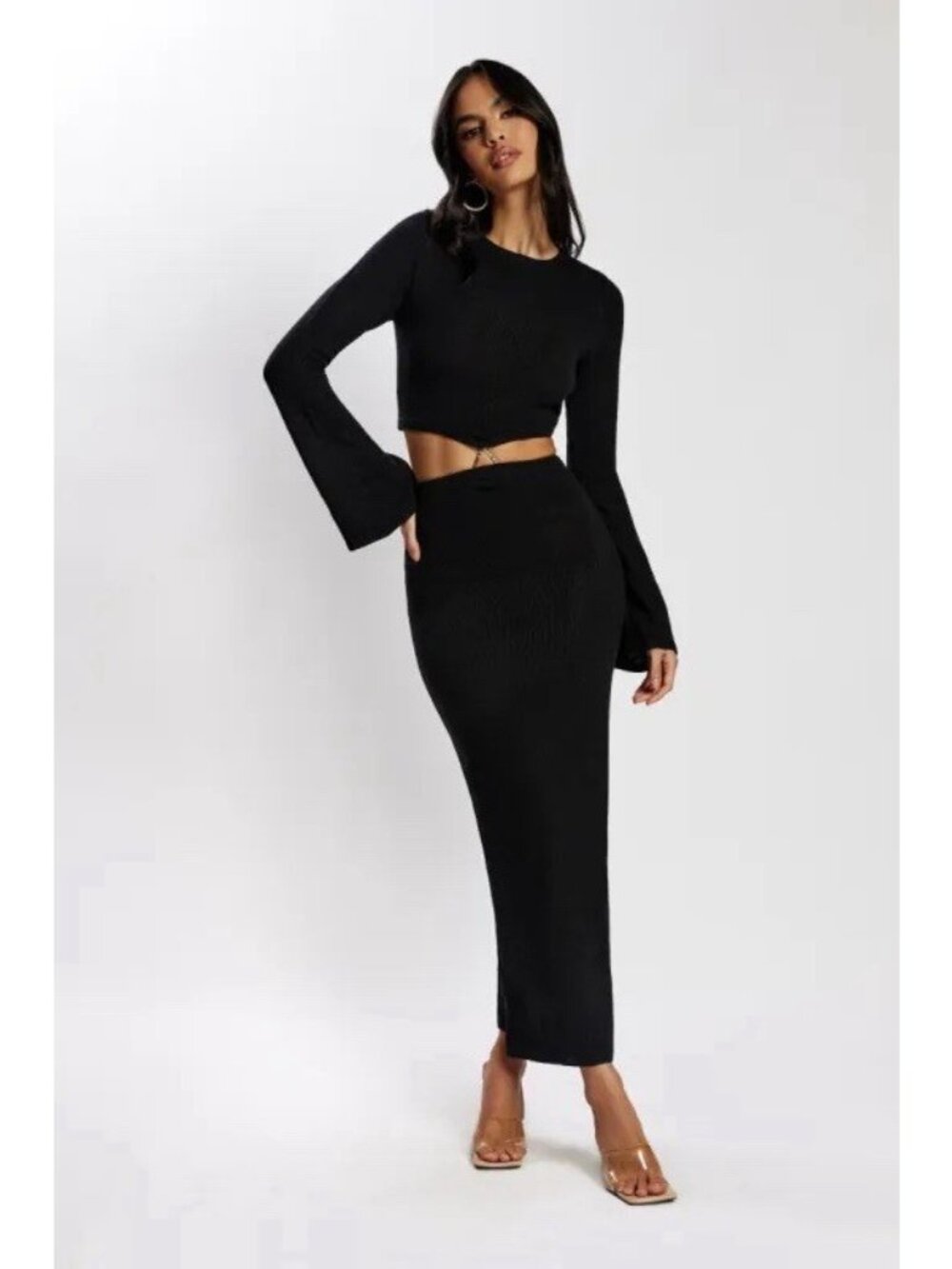 Meshki Anna Flare Sleeve Knit Dress - Black Size M